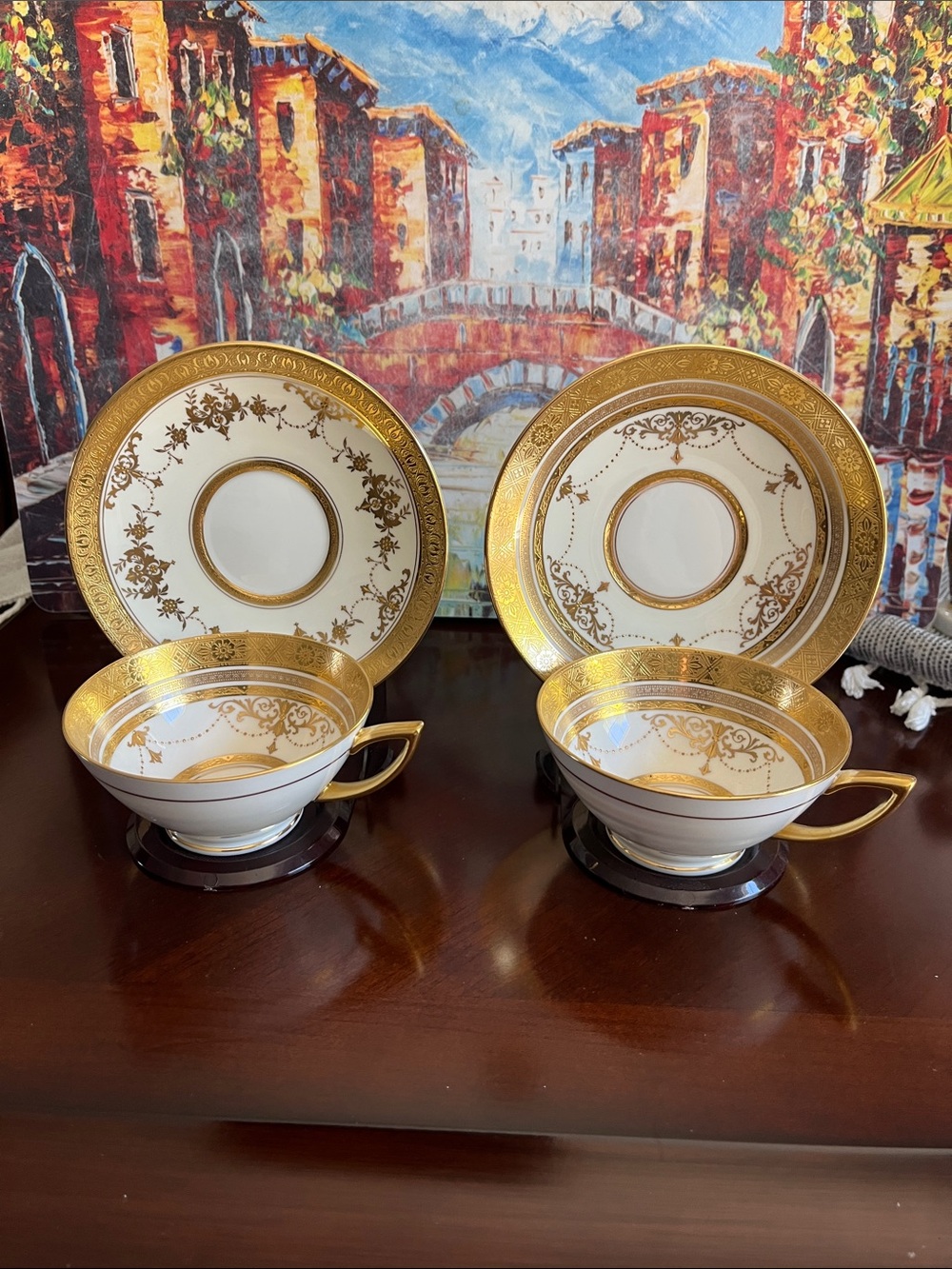 Gold-Trim  English Porcelain Tea Cup and Saucer Set - White and Gold